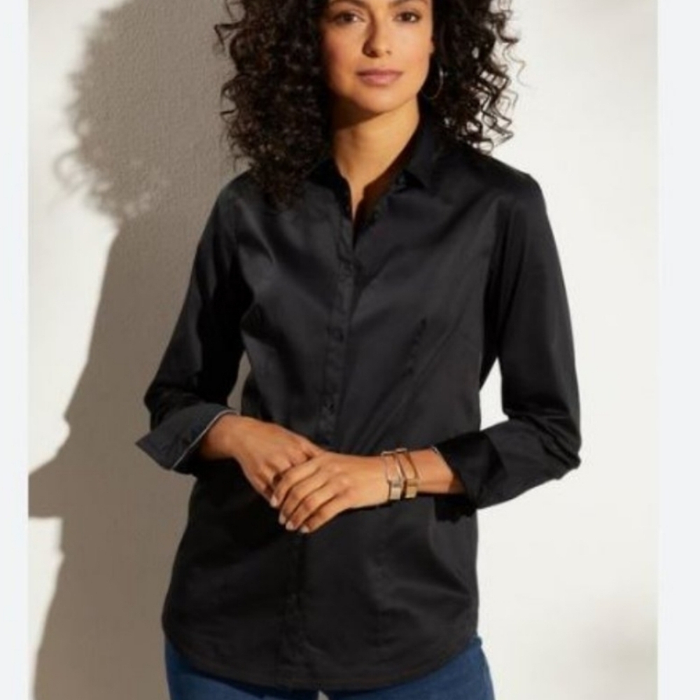 Soft Surroundings Black Button Down Classy Sophisticated Pitch Black Color